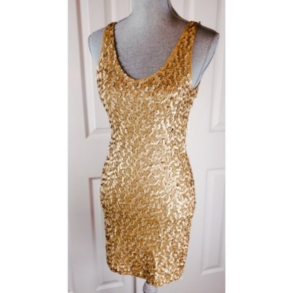 Farinelli Dresses & Skirts - SOLD Bodycon Gold sequin Stretch Mini Dress S